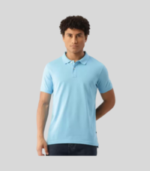 Men Solid Polo Neck Cotton Blend Light Blue T-Shirt