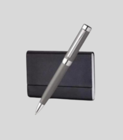 Hercules Matte Gray Ballpoint Pen With Business Card Holder